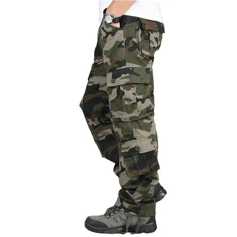 Men's Camo Pants Tactical Cargo Trousers Pure Cotton Overalls Camouflage Loose Work Wear Sports Climbing Sweatpants Heavy Weight