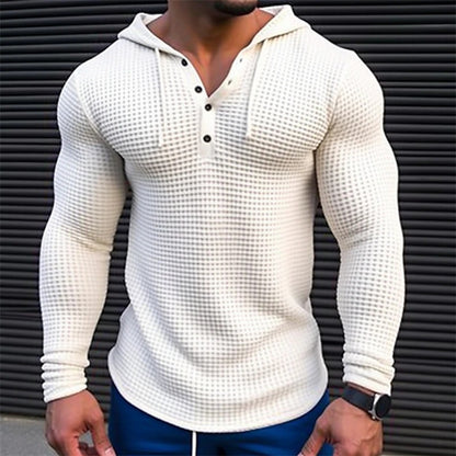 Men's Pullover Casual Long Sleeve T-shirt Waffler Slim Tops Sweat-shirt Solid Color Comfortable Mens Outdoor Streetwear S-3XL