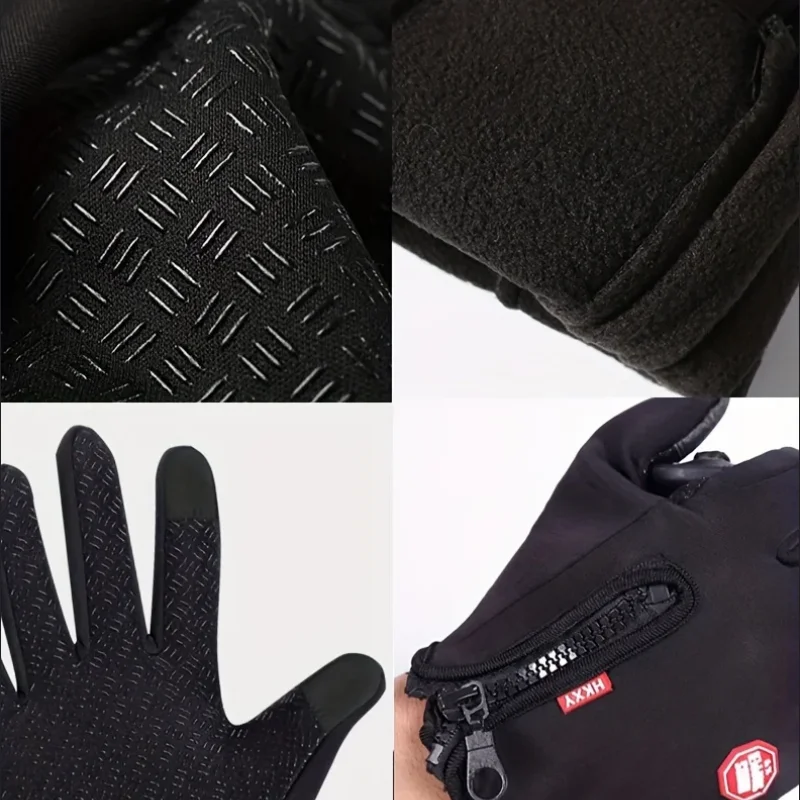 Winter Gloves For Men Waterproof Windproof Cold Gloves Snowboard Motorcycle Riding Driving Warm Touchscreen Zipper Glove