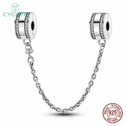 CYCUFF Real 925 Sterling Silver Stars & Moon Sunflower Safety Chains Spacer Beads Charms Fit 925 Original Bracelets DIY Jewelry