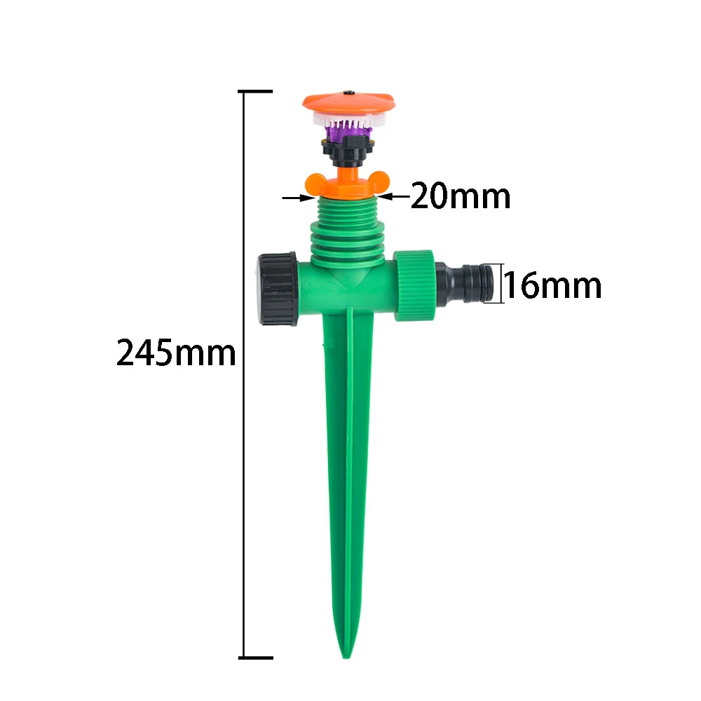 360-Degree Rotating Garden Sprinkler with Support - 1/2" Thread, Ideal for Lawns & Gardens, Durable Plastic, Watering & Irrigati