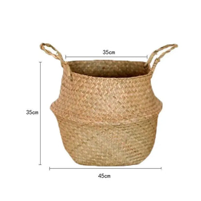 Wicker Basket Toy Organizer Folding Rattan Seagrass Storage Basket Laundry Woven Basket Plant Flower Pot For Home Garden