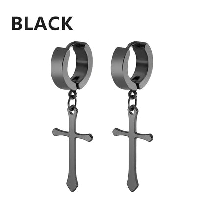 2pc Stainless Steel Men Cross Stars Punk Dangle Earrings Gothic Woman Cross Ear Hoop Earrings Huggies Pendant Piercing Jewelry