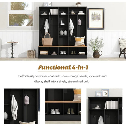 Accent Shoe Cabinet with Cube Storage & Shelves, Modern Large Hall Tree&Shoe Rack Storage Organizer