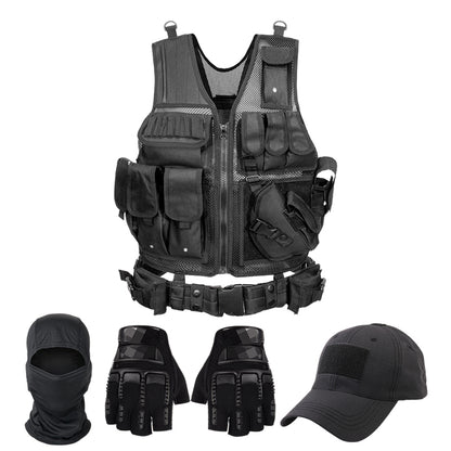 Tactical Vest for Men, Airsoft Vest, Black Molle Vest and Cap Protective Equipment, Tactical Airsoft Gear