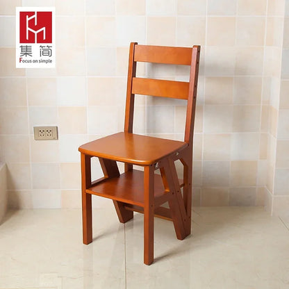 Innovative Multifunctional Household Ladder: Solid Wood Folding Storage, Dual-Use Ladder Chair, Climbing Stool for Home