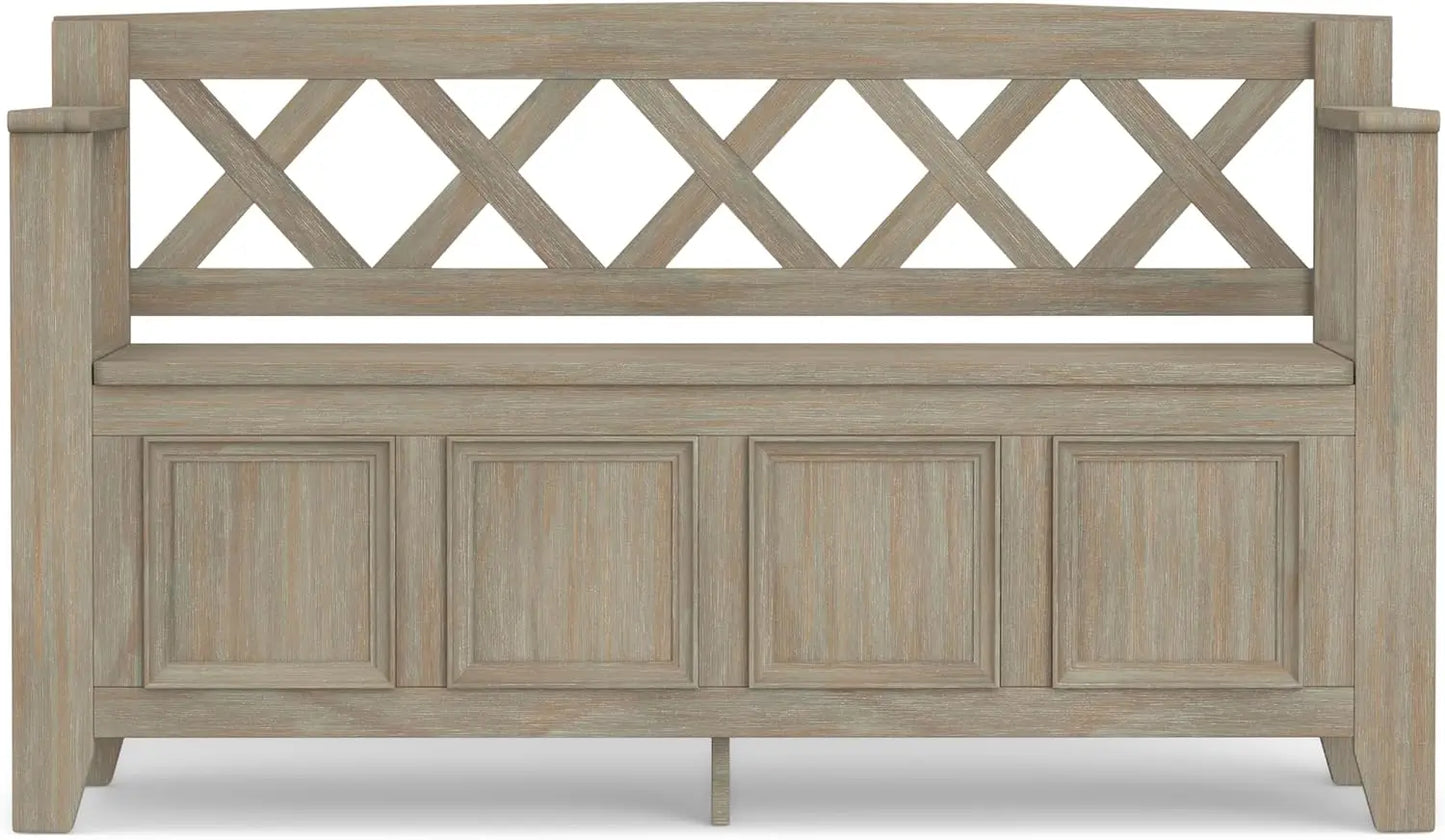 Amherst SOLID WOOD 48 inch Wide Entryway Storage Bench with Safety Hinge, Multifunctional Transitional in Distressed Grey