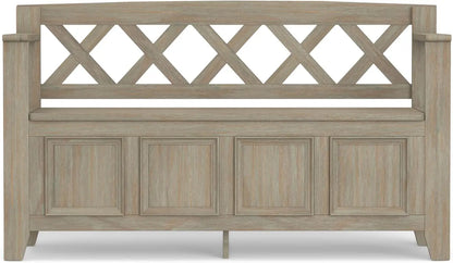 Amherst SOLID WOOD 48 inch Wide Entryway Storage Bench with Safety Hinge, Multifunctional Transitional in Distressed Grey