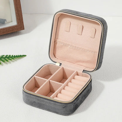 Velvet Jewelry Box For Women Necklace Ring Earrings Organizer Holder Travel Portable Zipper Square Jewelry Storage Case