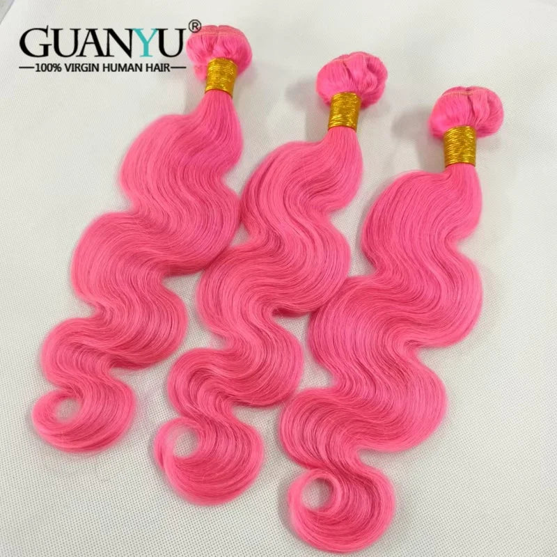 Pink Body Wave Human Hair Bundles 100% Remy Human Hair Extensions Brazilian 3/4 Bundles Deals Human Hair Wefts