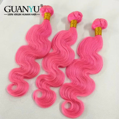 Pink Body Wave Human Hair Bundles 100% Remy Human Hair Extensions Brazilian 3/4 Bundles Deals Human Hair Wefts