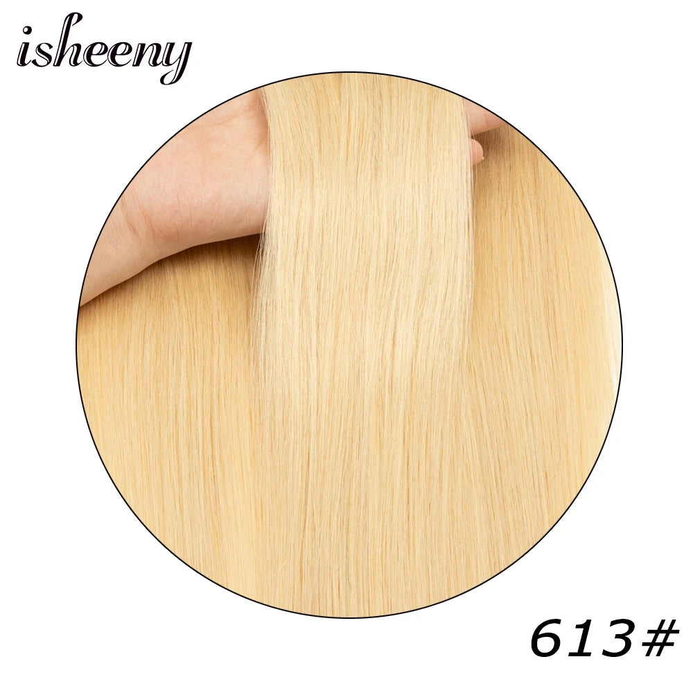 isheeny Invisible Clip in Hair Extensions Human Hair 12-22 inches 8pcs/set Natural Straight Clip Hair Pieces 100-120g Full Head