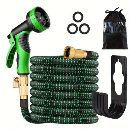 （Optional25/50/75/100Feet）Garden Hose，With High Pressure Nozzle，Flexible，Rubber Foldable Anti-Leakage and Anti-Rust，Used for Wat