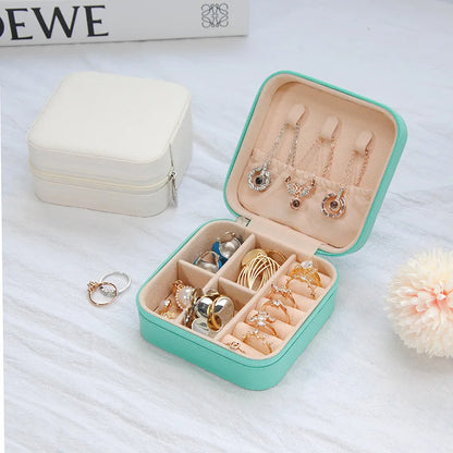 1PC Jewelry Organizer Display Travel Jewelry Zipper Case Boxes Earrings Necklace Ring Portable Jewelry Box Leather Storage