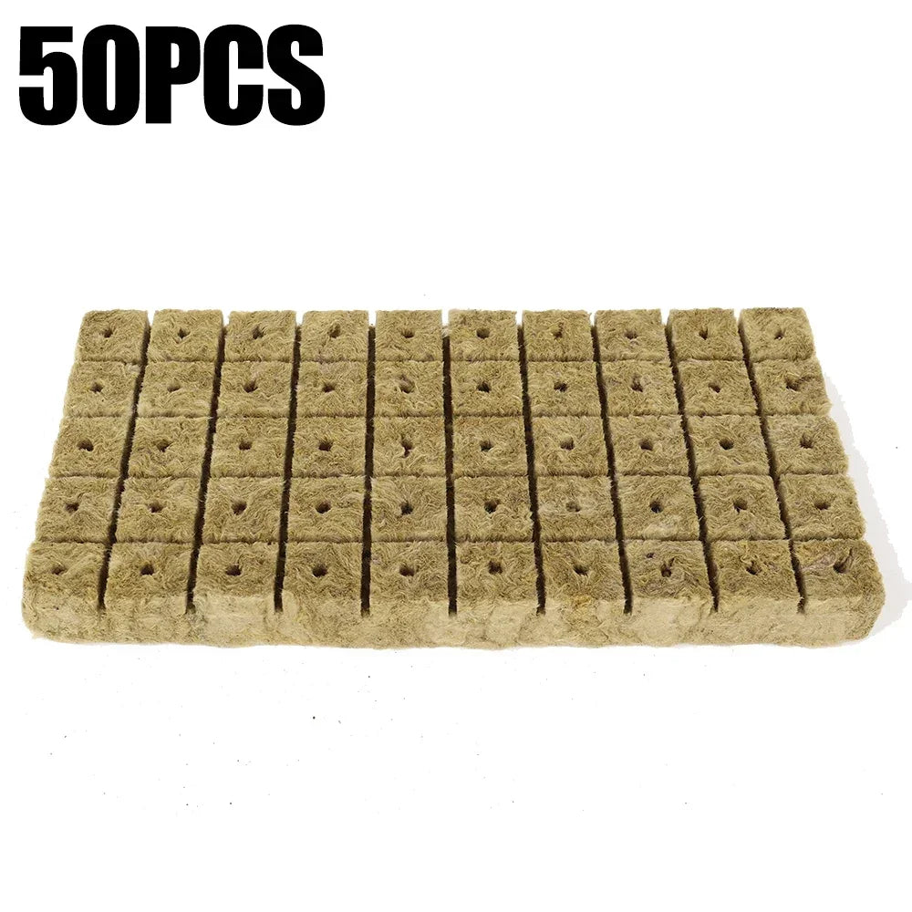 100/50x Stonewool Hydroponic Grow Media Cubes Garden Seedling Block Water Cultivation Seed Sowing Germination Culture Substrate