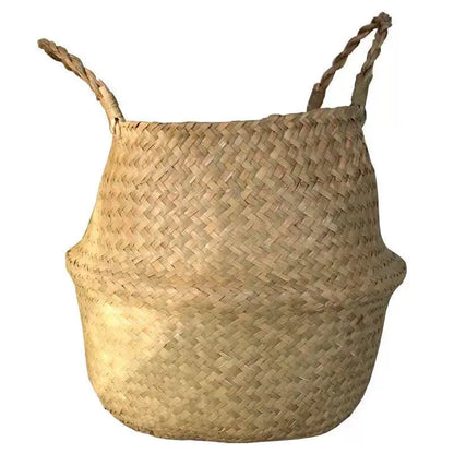 Wicker Basket Toy Organizer Folding Rattan Seagrass Storage Basket Laundry Woven Basket Plant Flower Pot For Home Garden