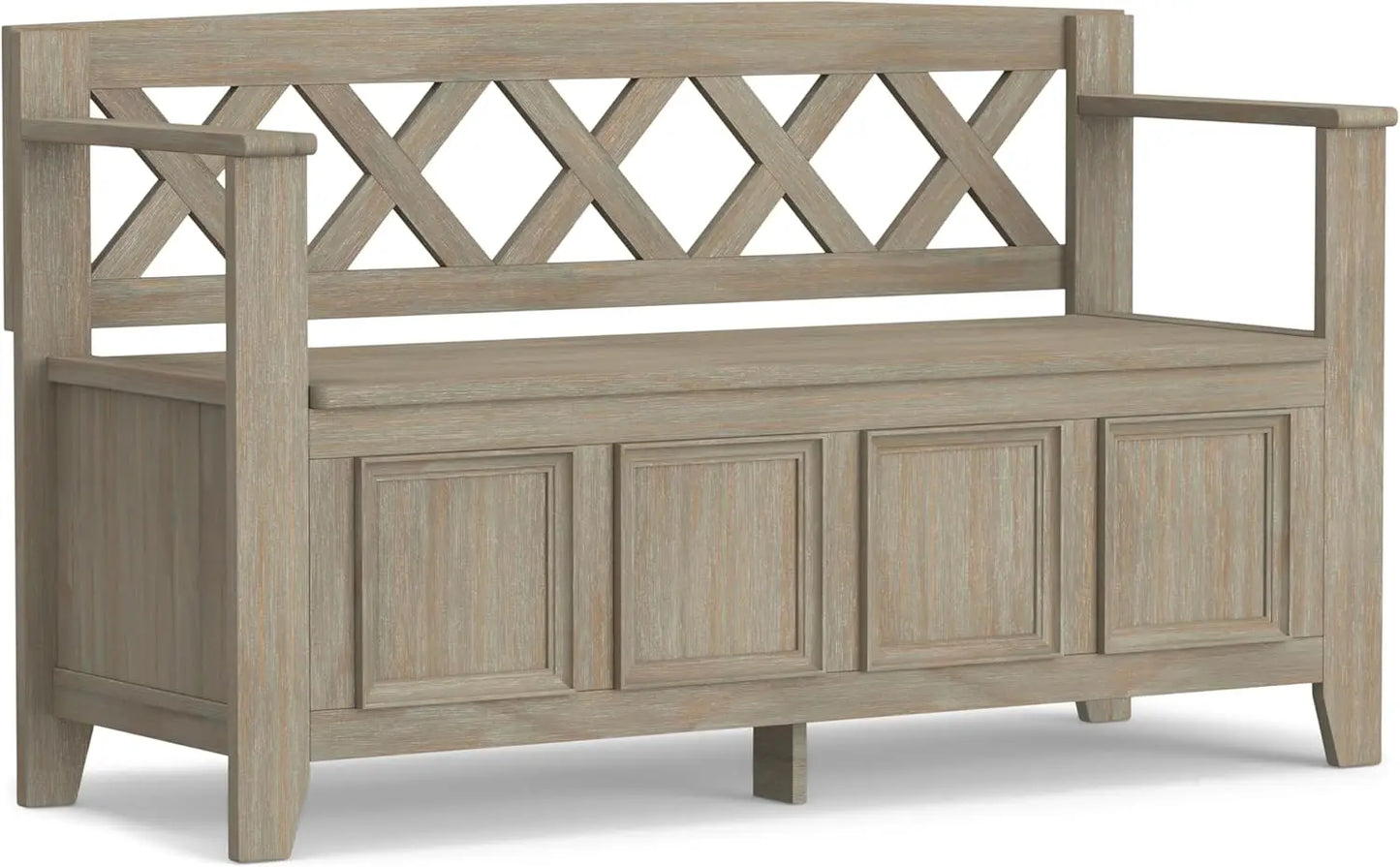 Amherst SOLID WOOD 48 inch Wide Entryway Storage Bench with Safety Hinge, Multifunctional Transitional in Distressed Grey