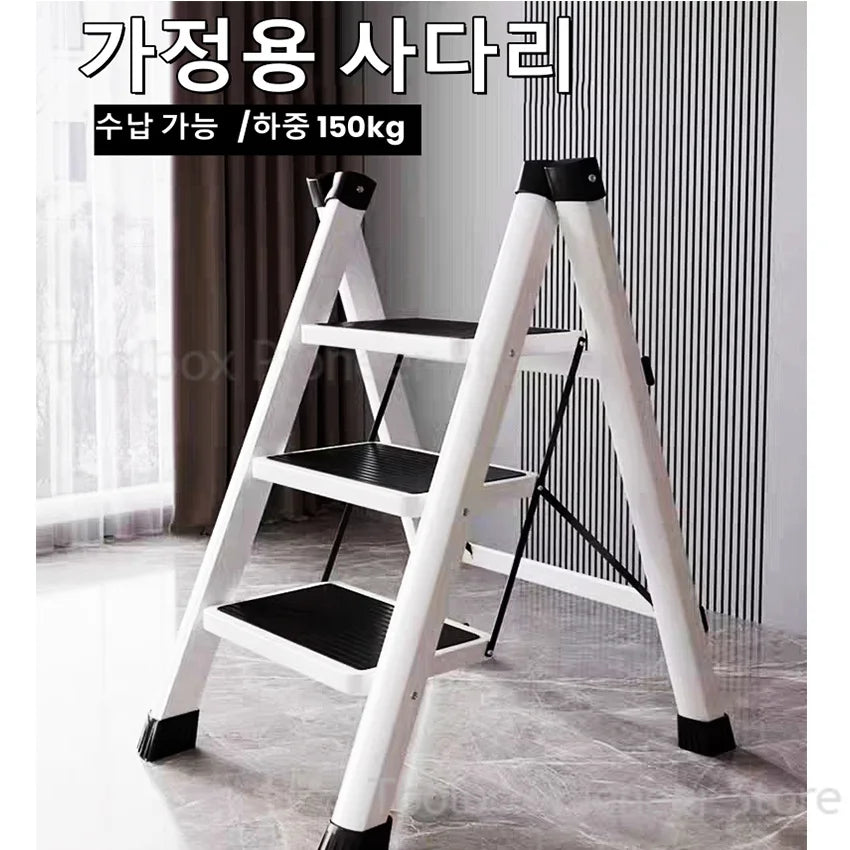 White Folding Ladder Chair Carbon Steel High Stools Strong Load-bearing Thickened Kitchen Step Ladder Stool