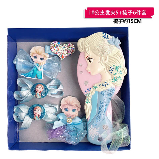 6-Piece Disney Frozen Elsa Anna Peripheral Hair Accessories Cute Cartoon Disney Princess Comb Set Accessories Children'S Girl Gi