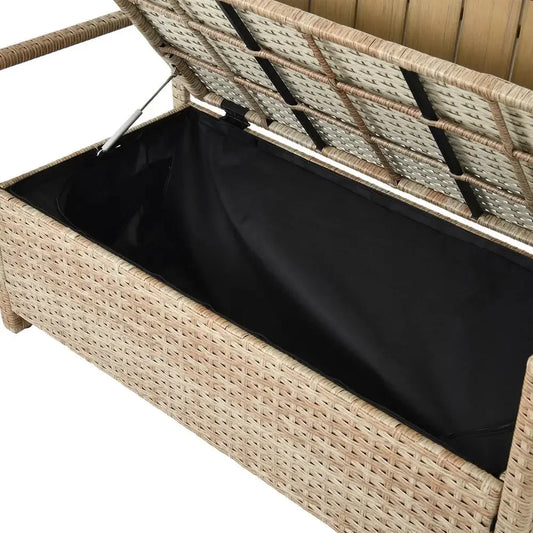 Outdoor PE Rattan Storage Bench Deck Box 70 Gallon with Cushions All-Weather Wicker Seat Patio Furniture Storage Pool Garden