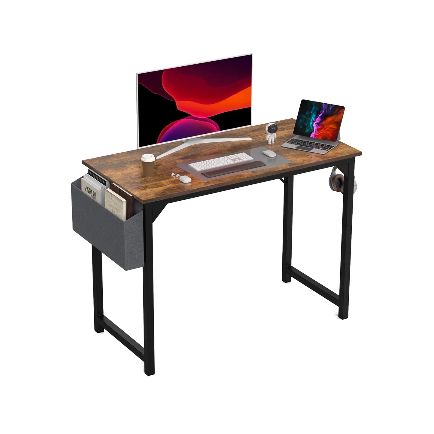 JHK Computer Desk Writing Study Office Gaming Table Modern Simple Style Compact with Side Bag Headphone Hook Easy Assembly