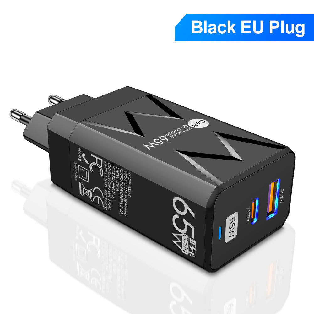 QC3.0 charger, American, European, and British standard GaN PD65W fast charging head