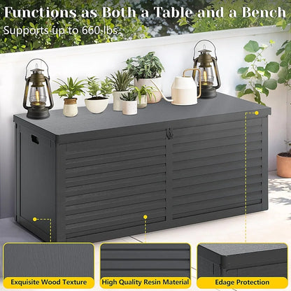 130 Gallon Resin Deck Box, Large Outdoor Storage with Lockable Lid & Side Handles, Deck Boxes Outdoor Waterproof