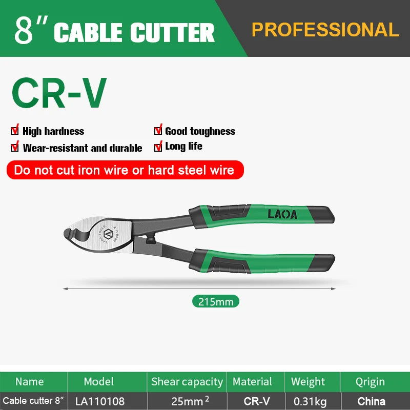 LAOA Cable Cutter CR-V Crimping Pliers Bolt Cutting Electrical Wire Stripper Combination Multifunction Hand Tools Anti-Slip