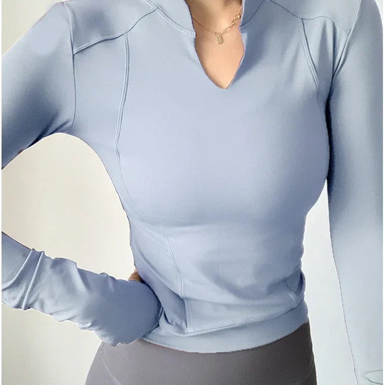 T-shirts Women Long Sleeve Slim Fitting Breathable Bodybuilding Comfortable V-neck Fitness Female Casual Streetwear Fashion Chic