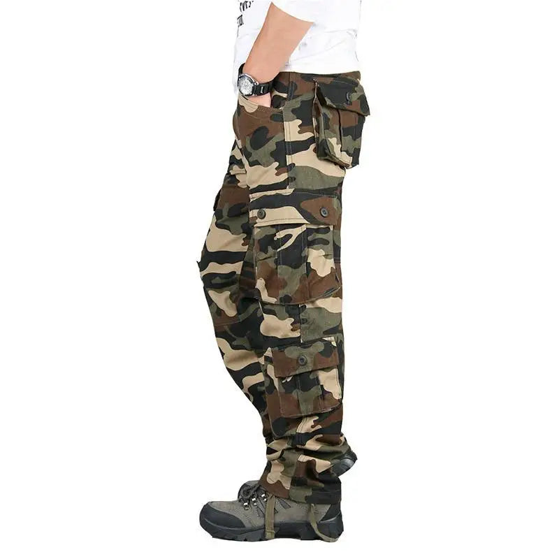 Men's Camo Pants Tactical Cargo Trousers Pure Cotton Overalls Camouflage Loose Work Wear Sports Climbing Sweatpants Heavy Weight