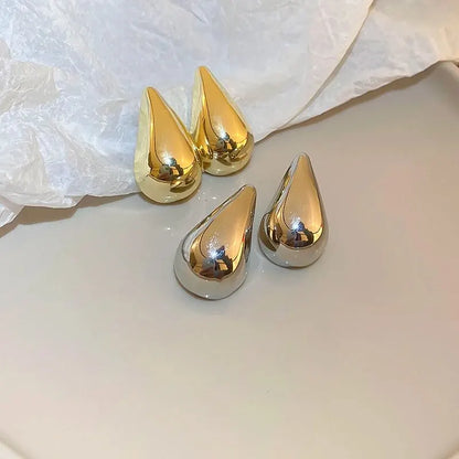 Exaggerate Big Water Drop Earrings For Women Gold Plated Metal Thick Teardrop Stud Earring French Style Top Quality Jewelry