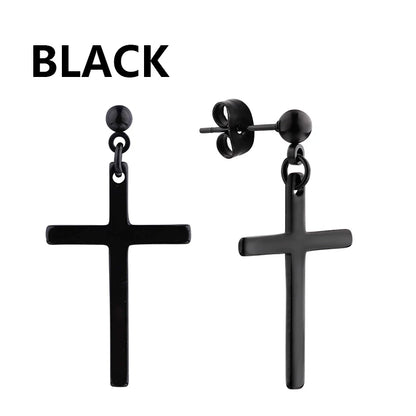 2pc Stainless Steel Men Cross Stars Punk Dangle Earrings Gothic Woman Cross Ear Hoop Earrings Huggies Pendant Piercing Jewelry