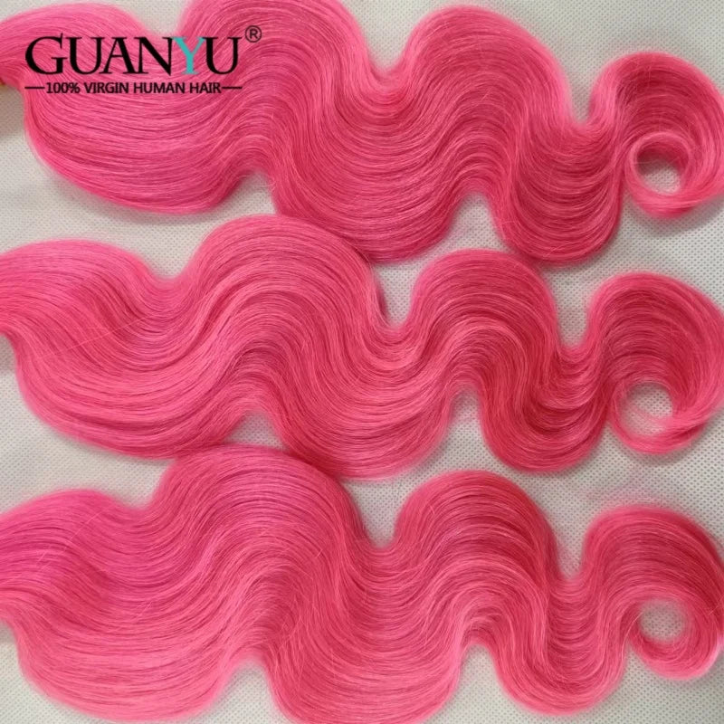 Pink Body Wave Human Hair Bundles 100% Remy Human Hair Extensions Brazilian 3/4 Bundles Deals Human Hair Wefts