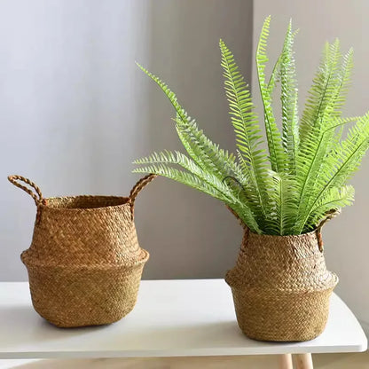 Wicker Basket Toy Organizer Folding Rattan Seagrass Storage Basket Laundry Woven Basket Plant Flower Pot For Home Garden