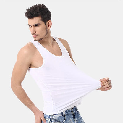 Men's solid color basic cotton narrow shoulder vest fashion casual men's T-shirt sports fitness Joker round neck youth vest