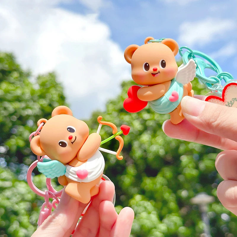 Cartoon Butter Bear Keychain Cute Anime PVC Bear Keyring Toys For Women Girls Cupid Dolls Pendant Bag Accessories Couple Gift