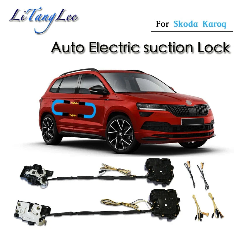 For Skoda Karoq 2019~2024 Car Soft Close Door Latch Pass Lock Actuator Electric Absorption Suction Silence