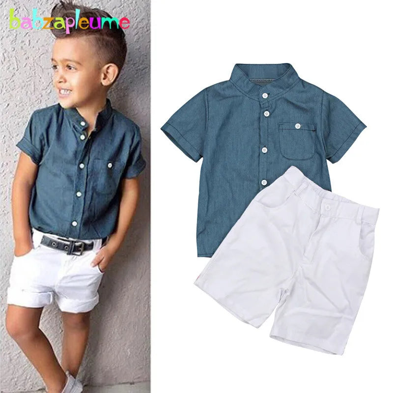 2Piece Summer Boys Sets Clothing Korean Fashion Casual Short Sleeve Tops+Shorts Baby Clothes Toddler Boutique Outfits BC1466