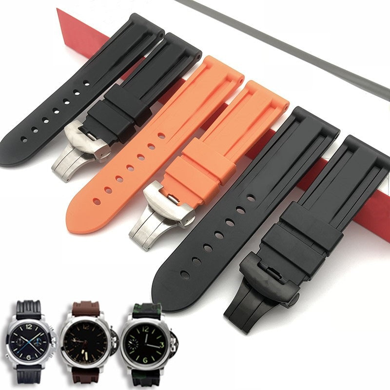 Panerai sea rubber watch strap original butterfly buckle folding buckle waterproof rubber silicone strap men's 22 24mm