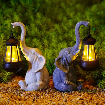 Resin Elephant Statue Ornament Creative Outdoor Christmas Decoration Solar Lamp Elephant Garden Lanterns Decoration Ornament