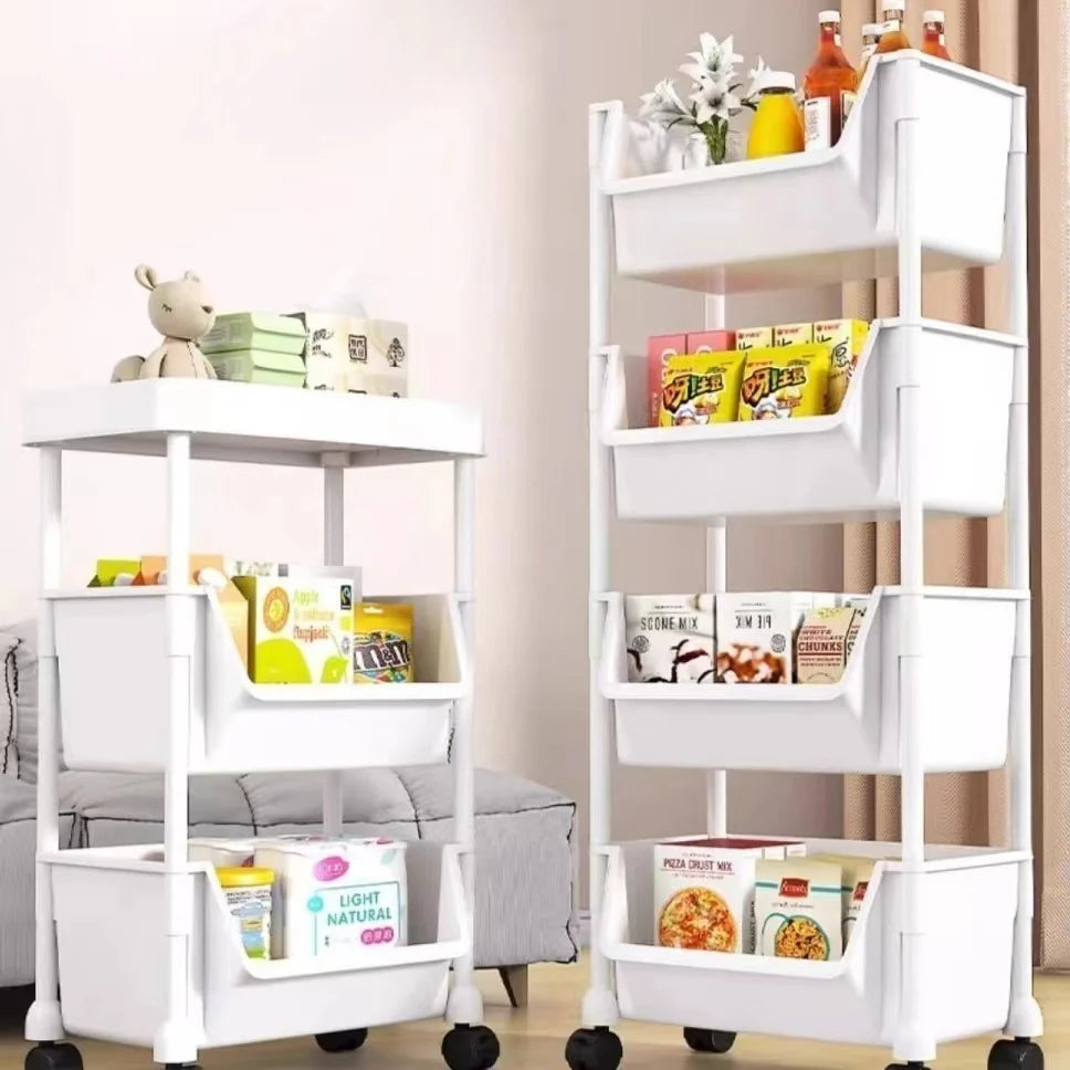 Mobile Storage Rack Trolley Multi-layer Kitchen Trolley Thicken Metal Cart Snacks Storage Rack with Wheels