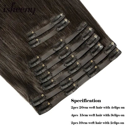 isheeny Invisible Clip in Hair Extensions Human Hair 12-22 inches 8pcs/set Natural Straight Clip Hair Pieces 100-120g Full Head