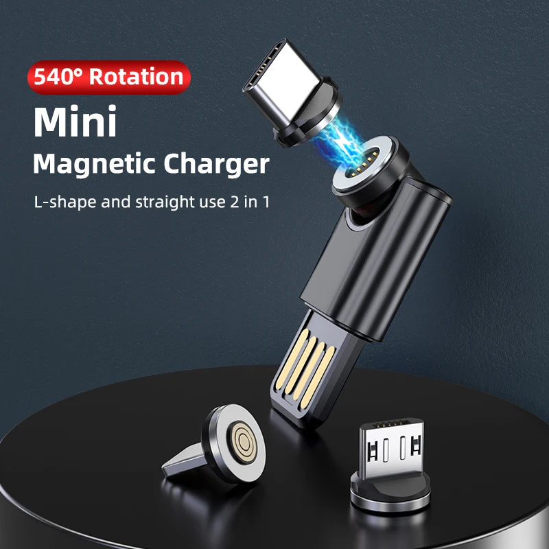 Melonboy 5Pin 540 Rotation Mini Magnetic Charger Usb Adapter Fast Charging Type C Micro Usb Charger for Samsung Huawei Xiaomi