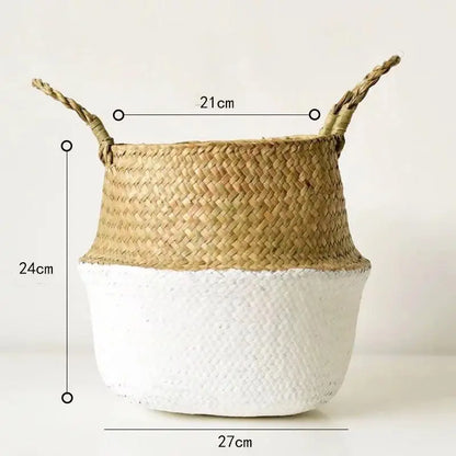 Wicker Basket Toy Organizer Folding Rattan Seagrass Storage Basket Laundry Woven Basket Plant Flower Pot For Home Garden