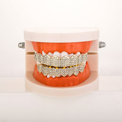 Real gold electroplated gold tooth set eight tooth full diamond hip hop tooth set tee grills