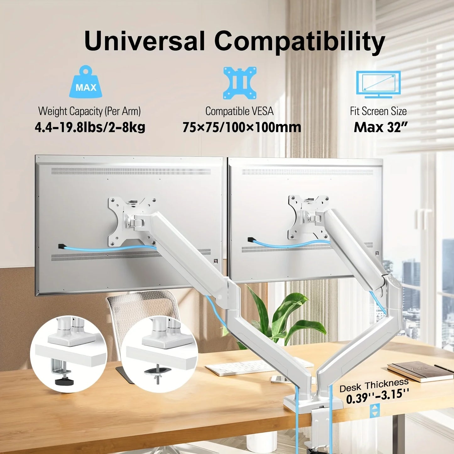 Monitor Stand for 13-32 inches Screens, Dual Monitor Mount Gas Spring, Dual Monitor Arm Full Motion Adjustable