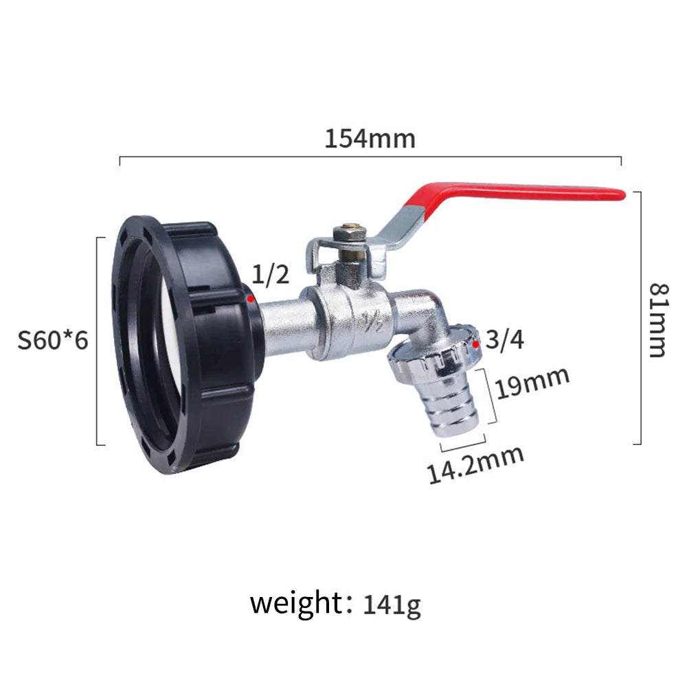 S60x6 Coarse Thread IBC Tank Tap Connecter X 1/2'' 3/4'' Water Coupling Adapter 1000L Garden Home Replacement Valve Fitting