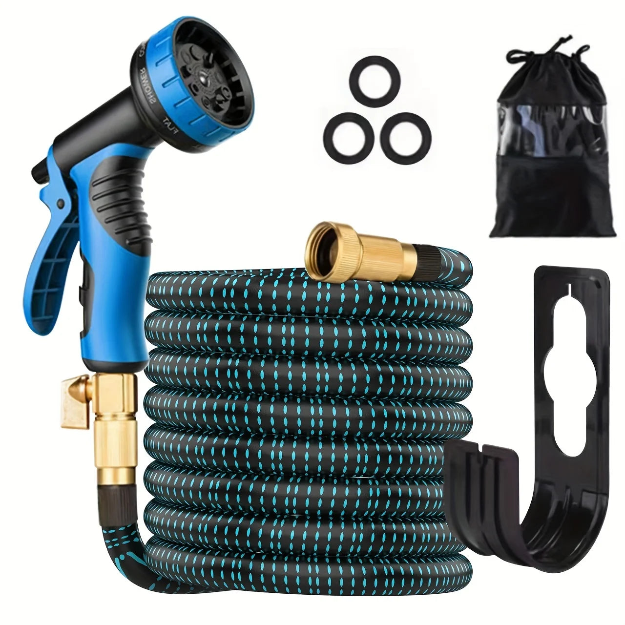 （Optional25/50/75/100Feet）Garden Hose，With High Pressure Nozzle，Flexible，Rubber Foldable Anti-Leakage and Anti-Rust，Used for Wat