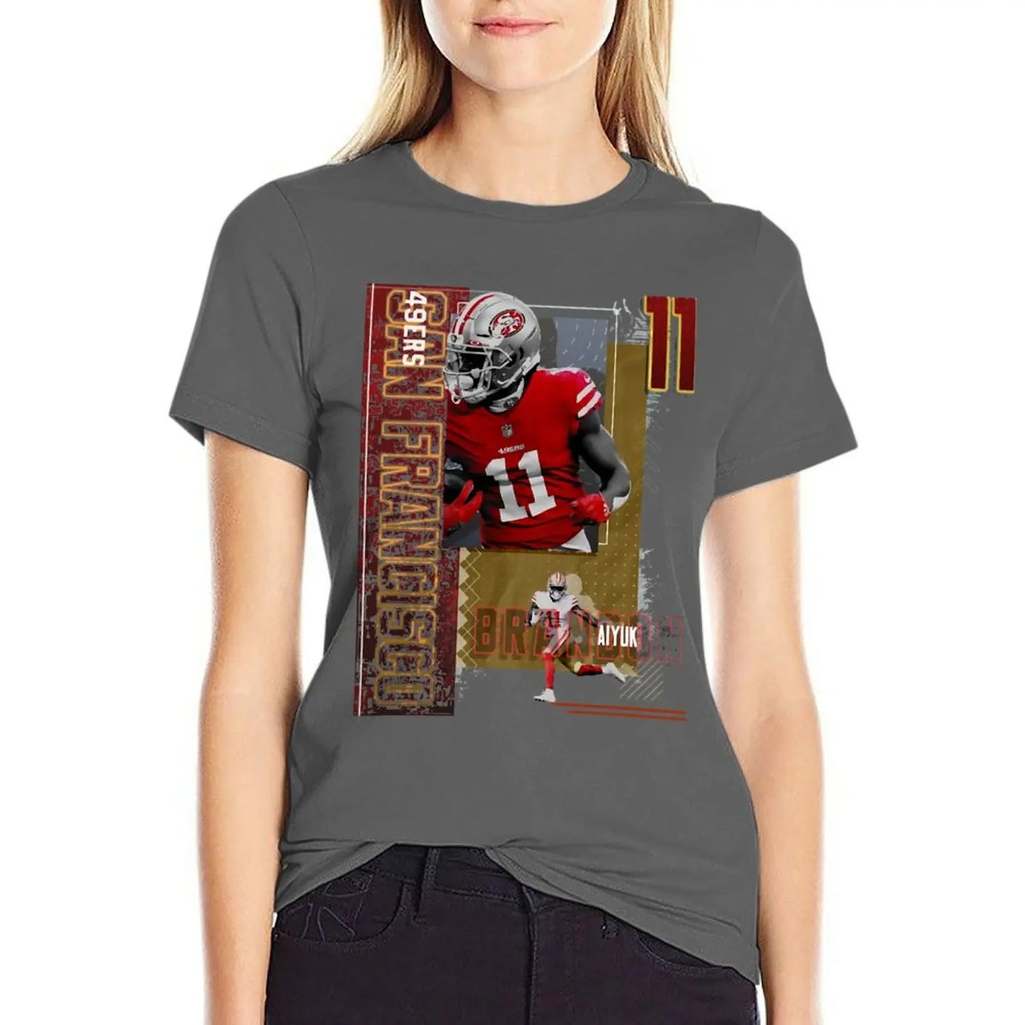 Brandon sport Aiyuk Football Paper 49ers 2 T-Shirt plus size tops anime kawaii clothes plus sizes t shirts for Women loose fit