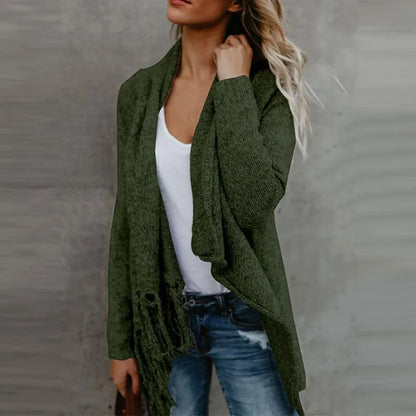 Women Knitted Warm Sweater Winter Cardigans Long Sleeve Tassel Fringe Shawl Poncho Oversized Cardigan